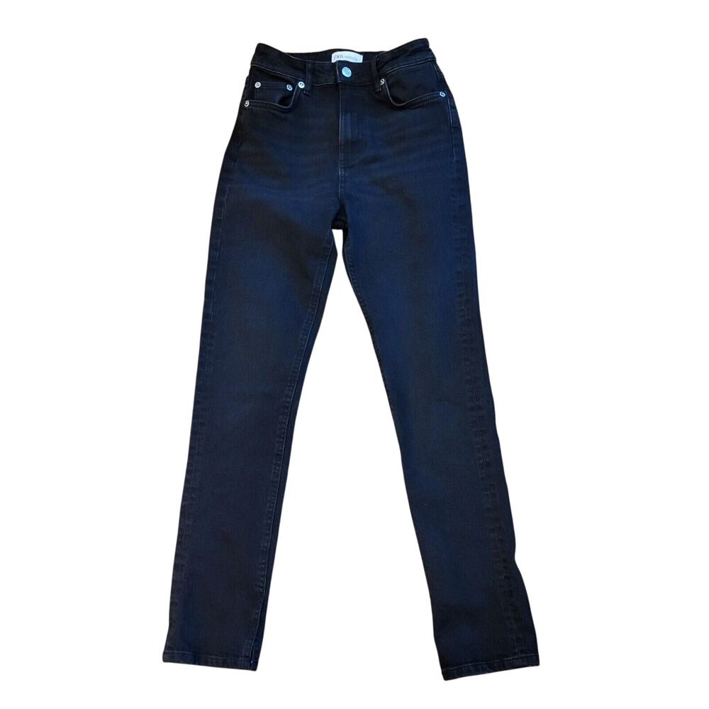 Zara Jeans Womens Size 4 Black Wash Straight High Rise Denim